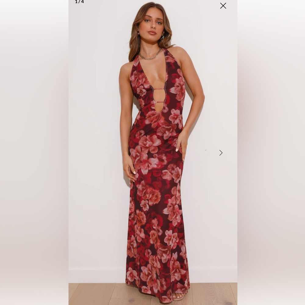 Runaway The Label- Evalina Maxi Dress Wine Florals- Size Small